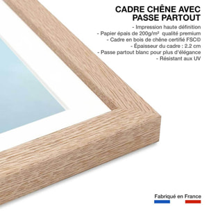 Poster bleu rivage Affiche + cadre en bois - Chêne