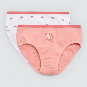 Confezione da 2 mutandine in cotone per bambine con stampe di unicorni e arcobaleno