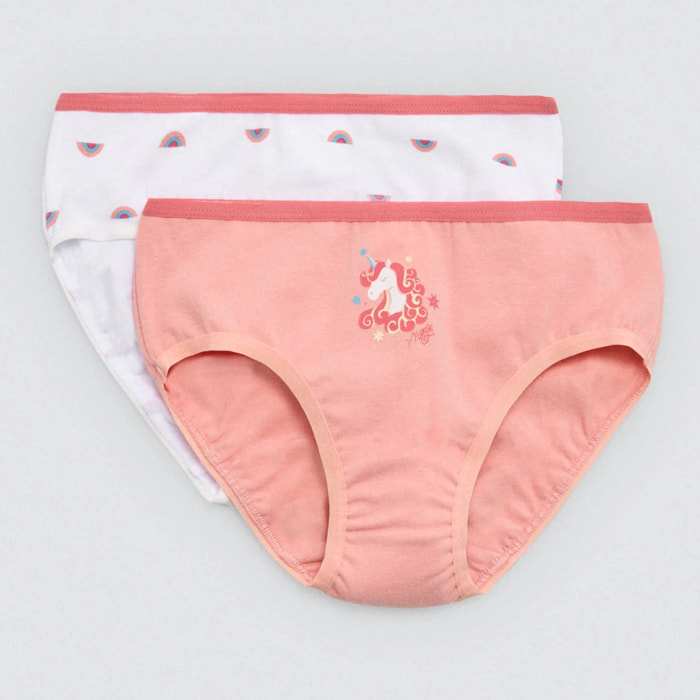Confezione da 2 mutandine in cotone per bambine con stampe di unicorni e arcobaleno