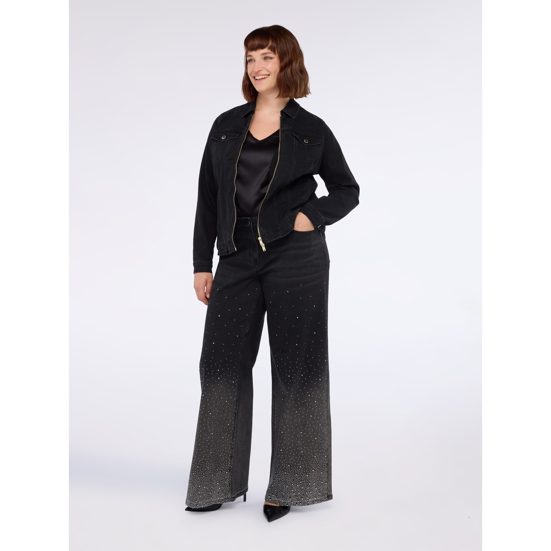 Fiorella Rubino - T-shirt bimaterica con scollo a V - Nero