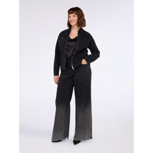 Fiorella Rubino - T-shirt bimaterica con scollo a V - Nero