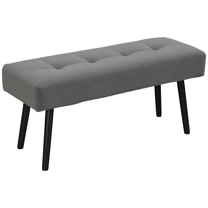 Banquette bout de lit velours côtelé design dim. 100 x 36 x 45 cm acier noir tissu gris