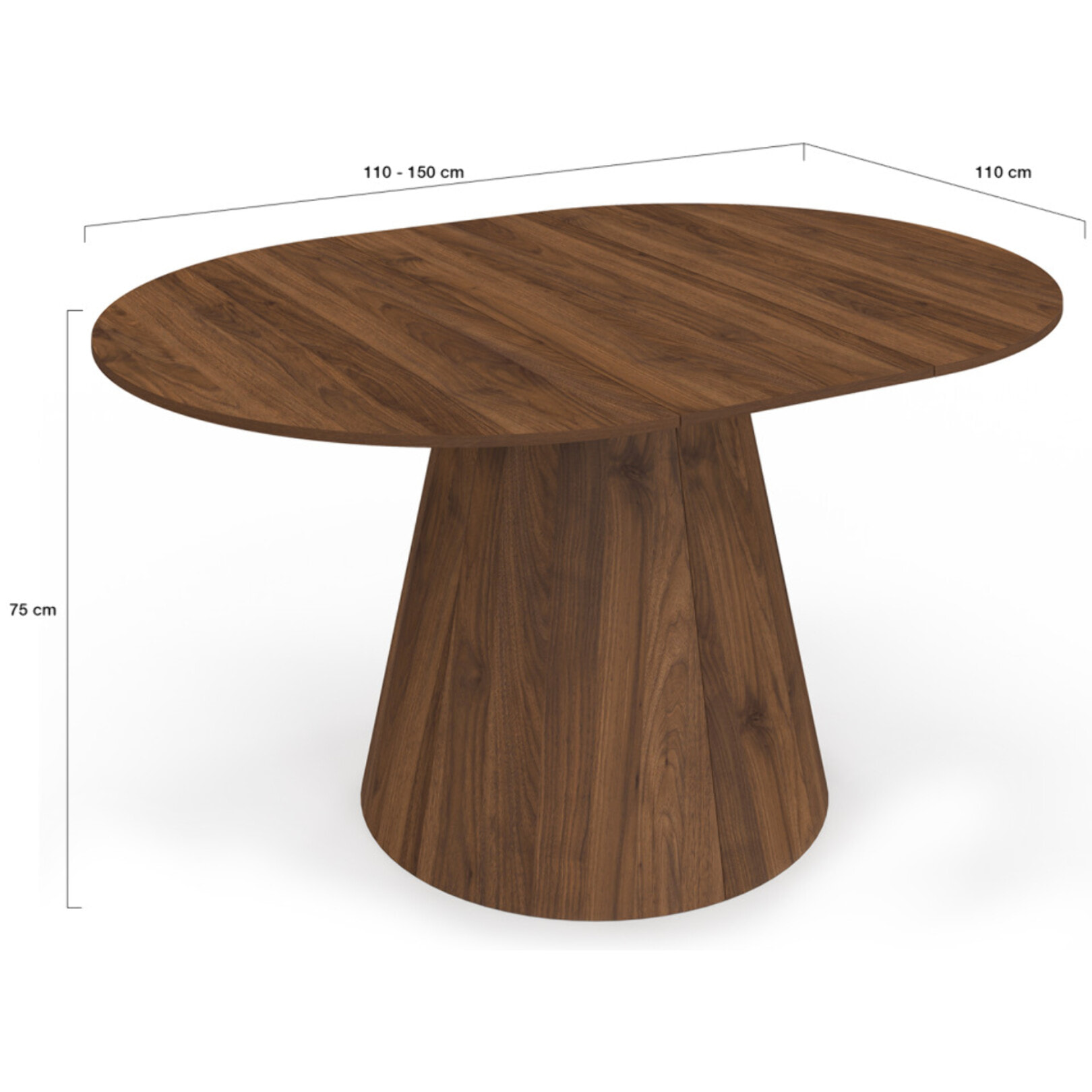 Table à manger ronde extensible Elvis effet noyer Ø110-150cm