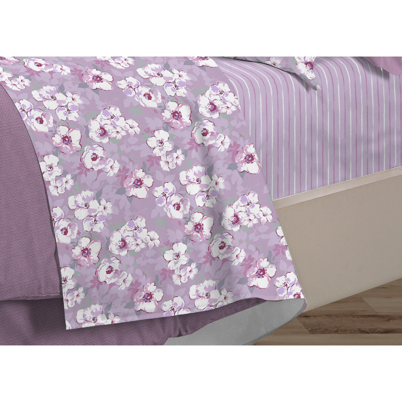 Completo Lenzuola Linea 3027 In Percalle Fantasia Floreale Disegno Indie Rosa