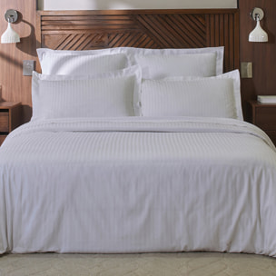 Housse de couette premium 100% satin de coton 90 fils - rayéé blanc
