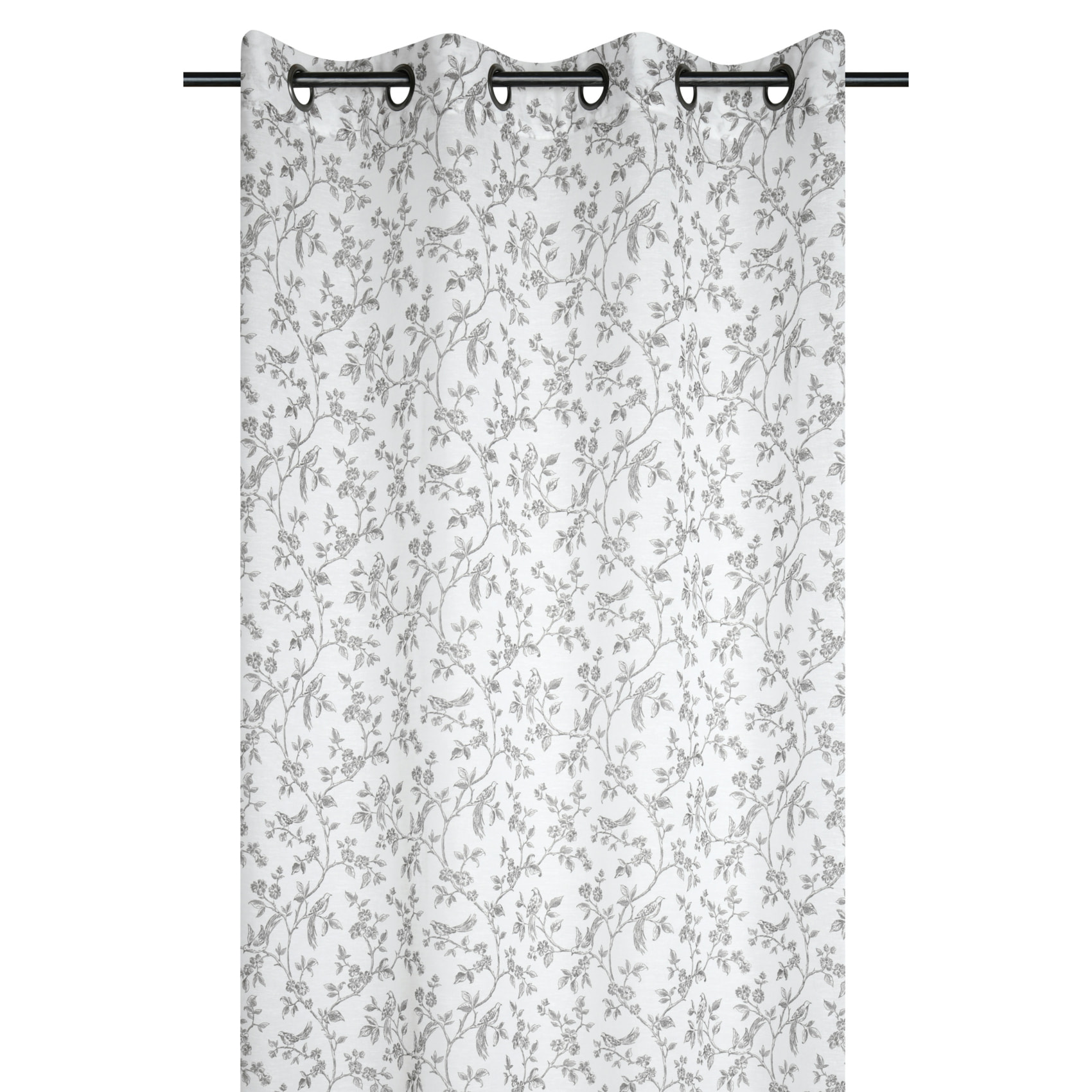 Voilage en coton à oeillets imprimé floral - Ecru