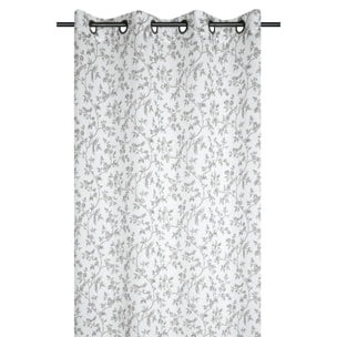 Voilage en coton à oeillets imprimé floral - Ecru