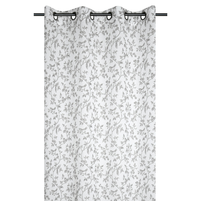 Voilage en coton à oeillets imprimé floral - Ecru