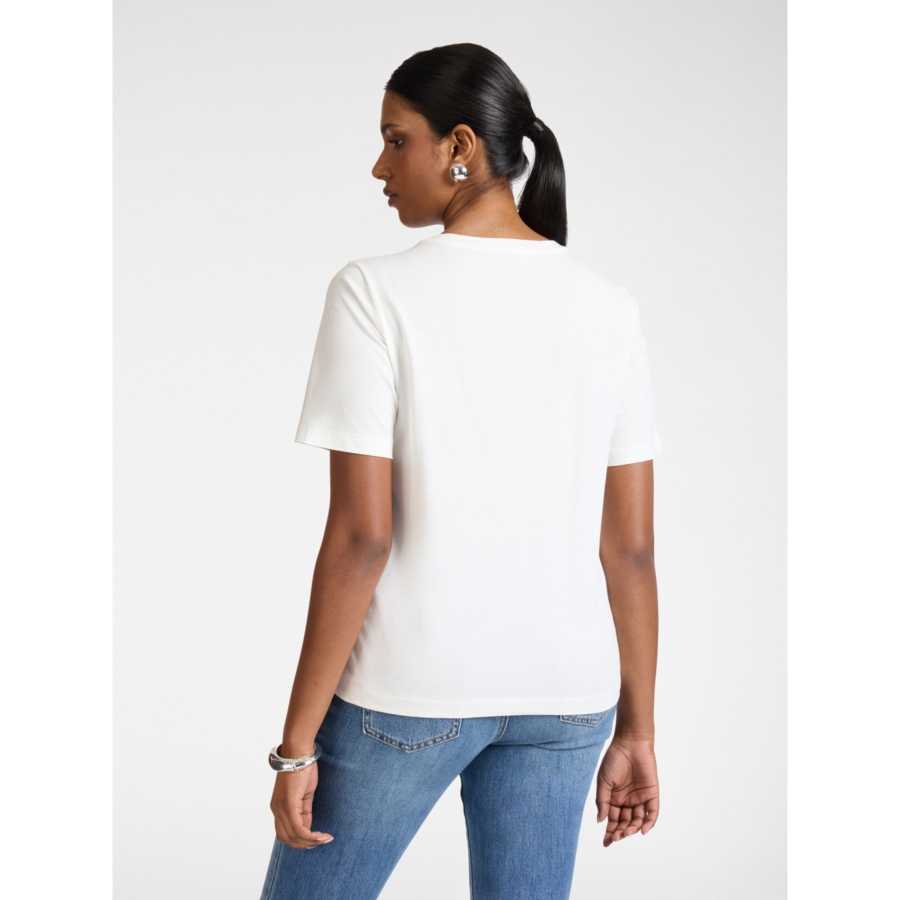 Elena Mirò - Camiseta de algodón estampada con perlas - Blanco