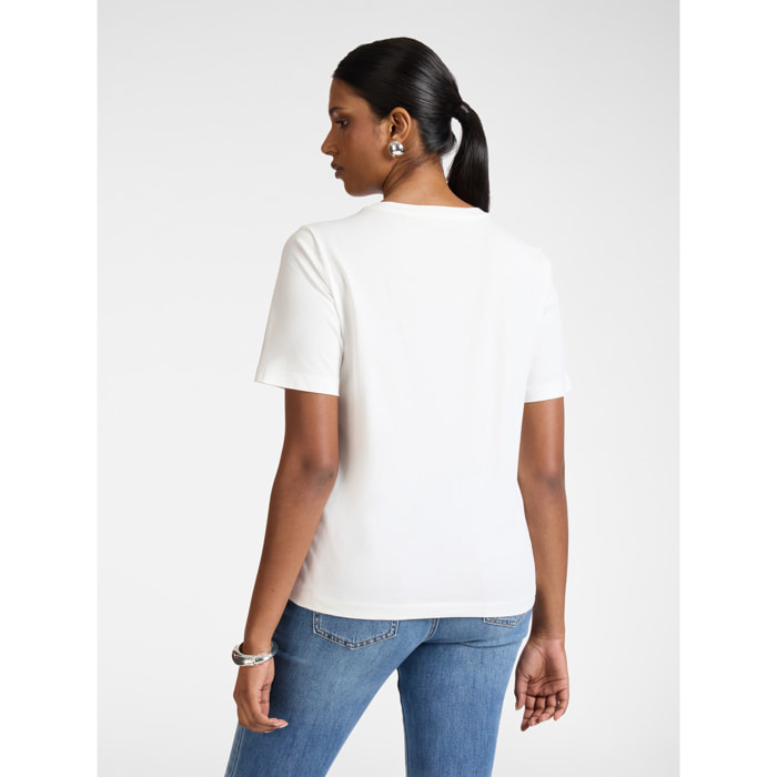 Elena Mirò - Camiseta de algodón estampada con perlas - Blanco