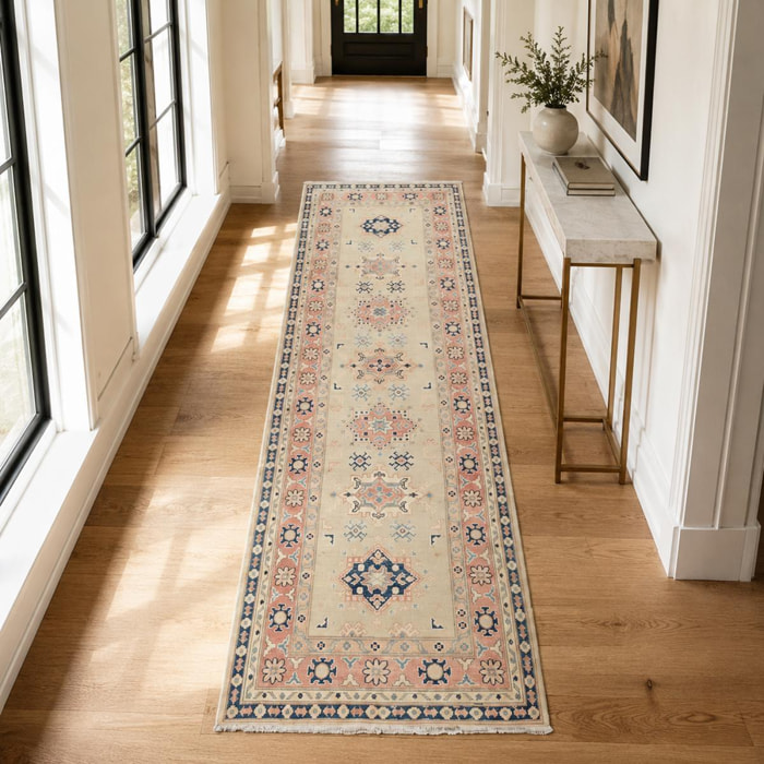 Tapis salon géométrique, noué main en laine, IPERE