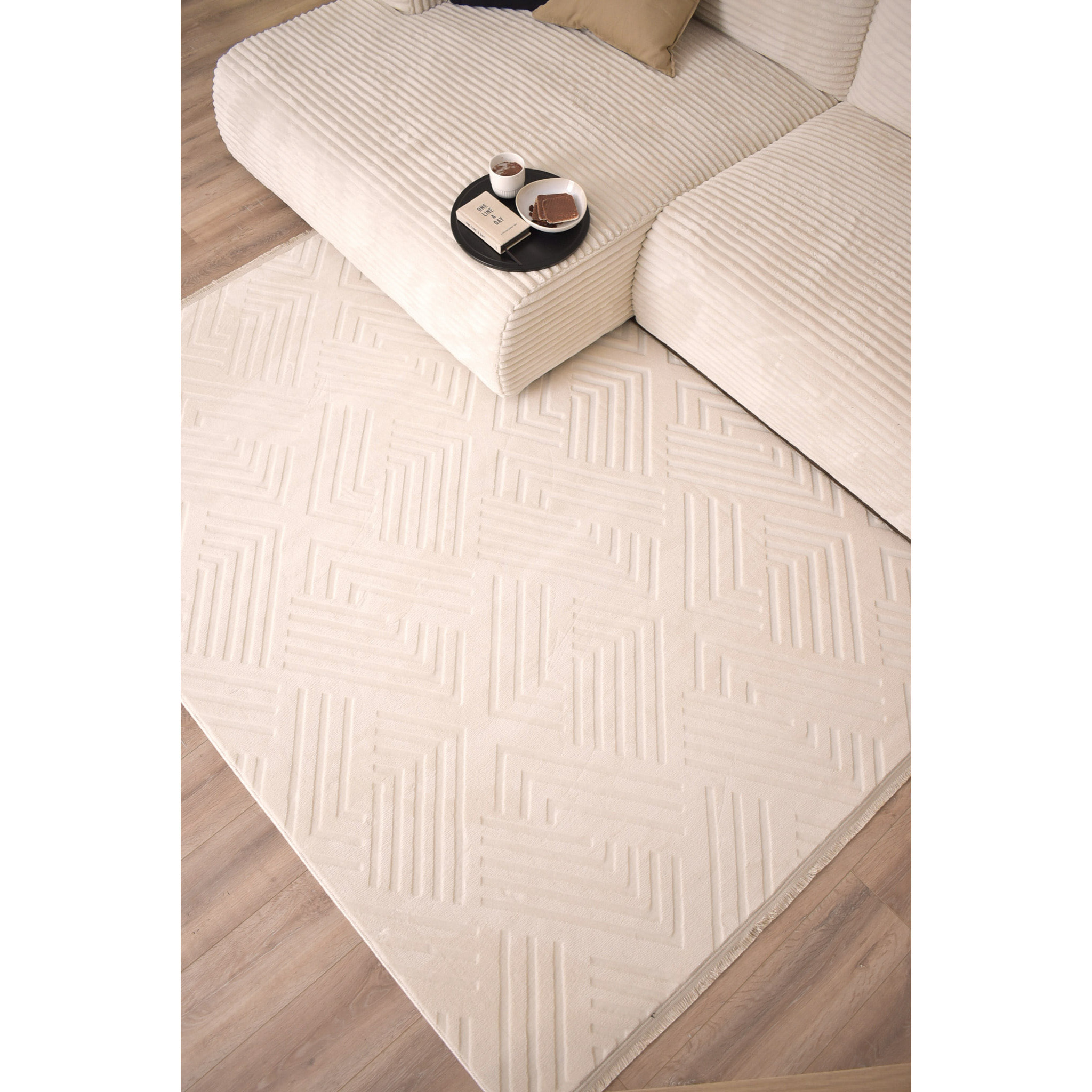 Tapis Oppo 1010 crème 160x230cm - Motif en relief - Lavable en machine