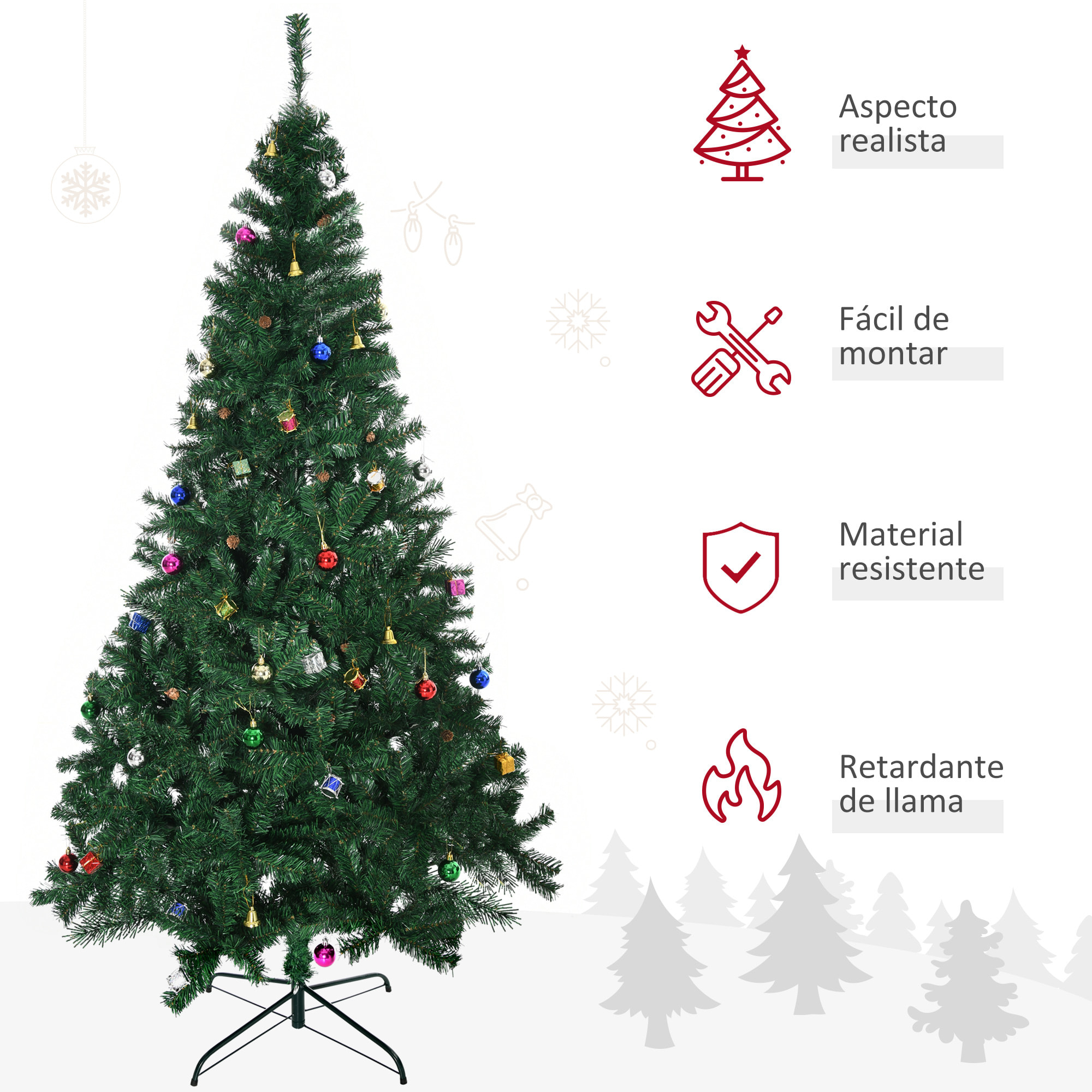 árbol de Navidad Artificial 210 cm Ignífugo con 1036 Ramas Adornos Decorativos