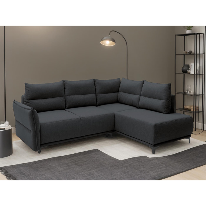 Arya - canapé d'angle convertible - avec coffre - 5 places - style contemporain - droit - Gris foncé