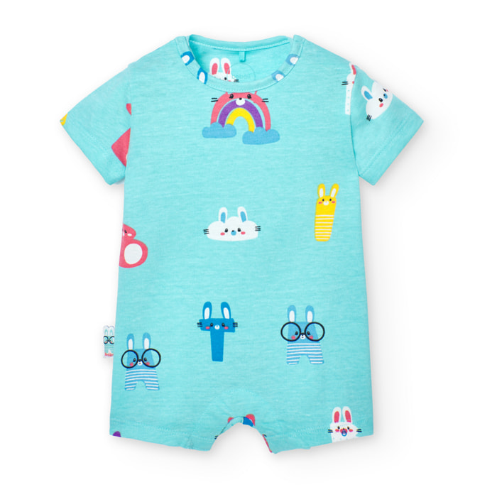 Pijama corto recién nacido, estampado verde agua, mangas