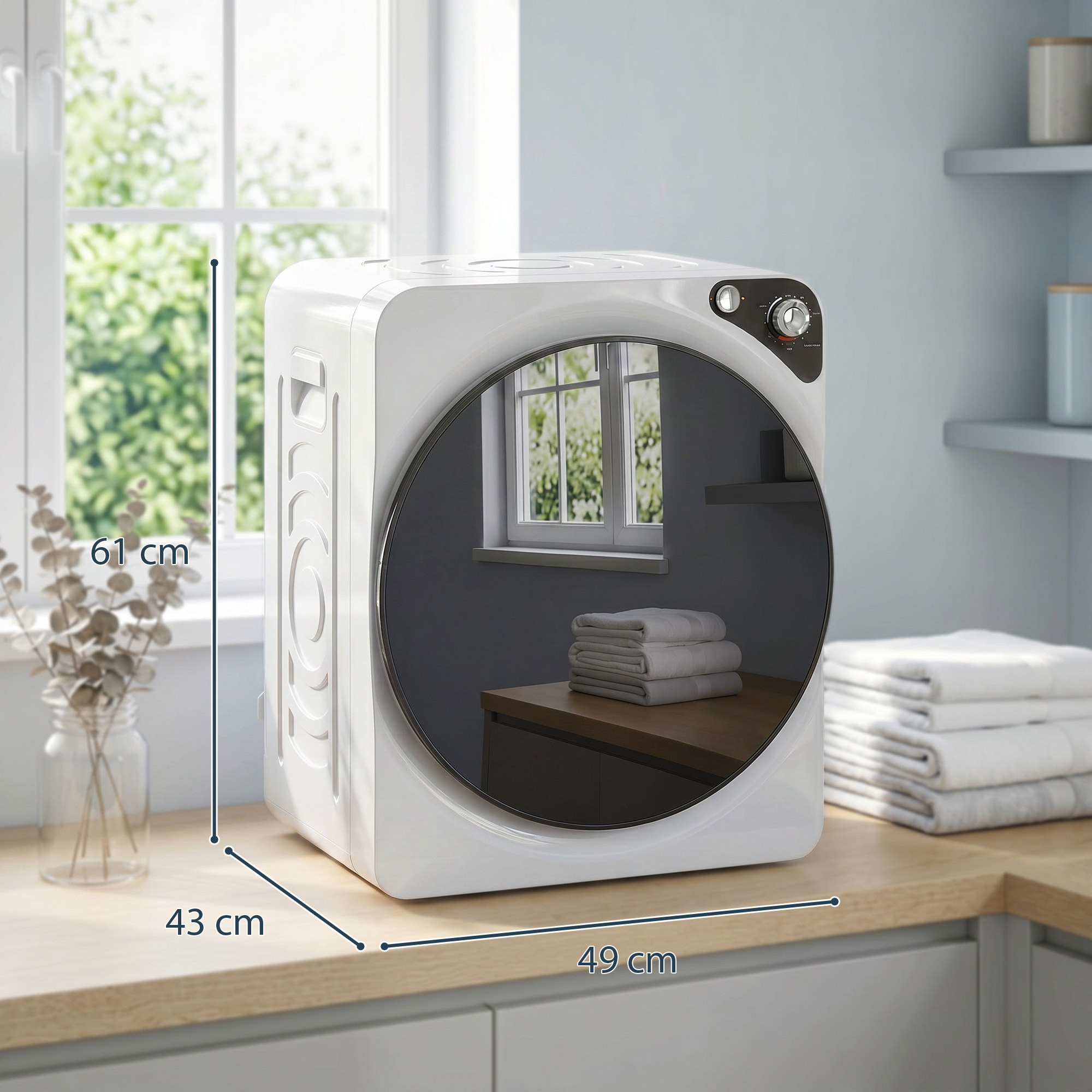 Secadora de Ropa 5 kg, Secadora de Evacuación Compacta 1000W, 5 Programas, Temporizador, Función Esterilizar, Tambor de Acero Inoxidable, Apilable o para Piso, Blanco