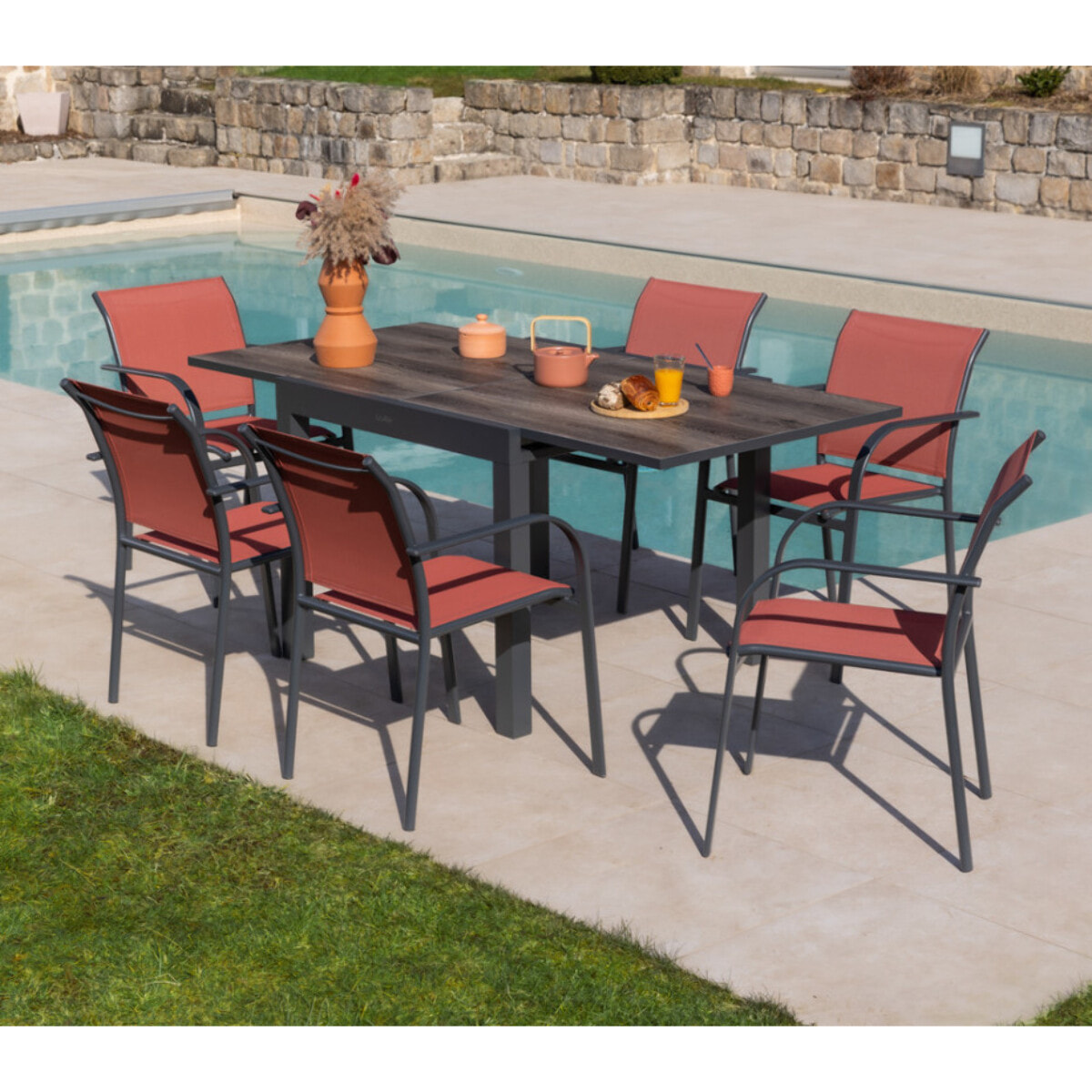 Ensemble table et chaises de jardin  - terracotta - HONFLEUR BEZIERS CHENE