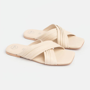 Ciabattina in vera pelle con fasce incrocio - VANIGLIA