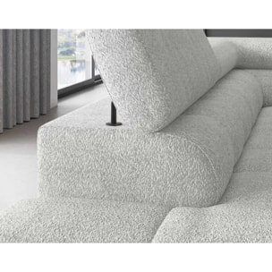Elisa - canapé d'angle gauche 5 places convertible avec coffre et têtières réglables en tissu bouclette - Gris clair