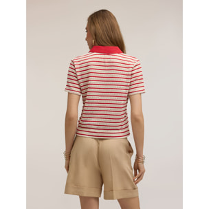 Motivi - Camiseta de rayas con cuello en contraste - Rojo