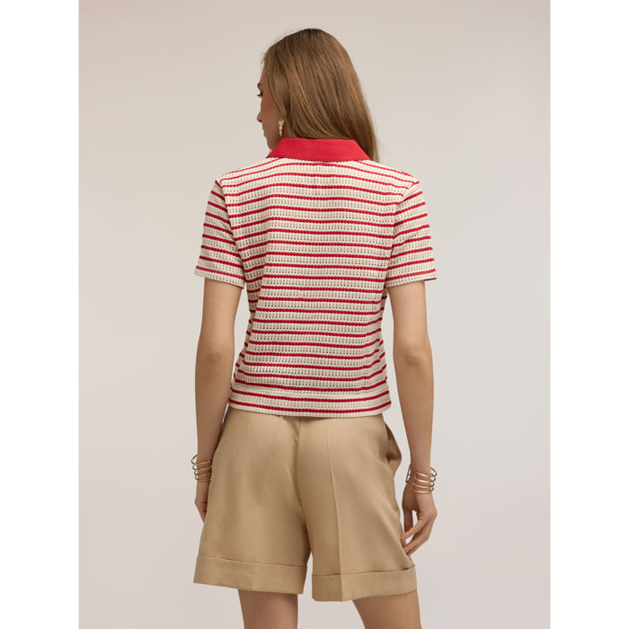 Motivi - Camiseta de rayas con cuello en contraste - Rojo