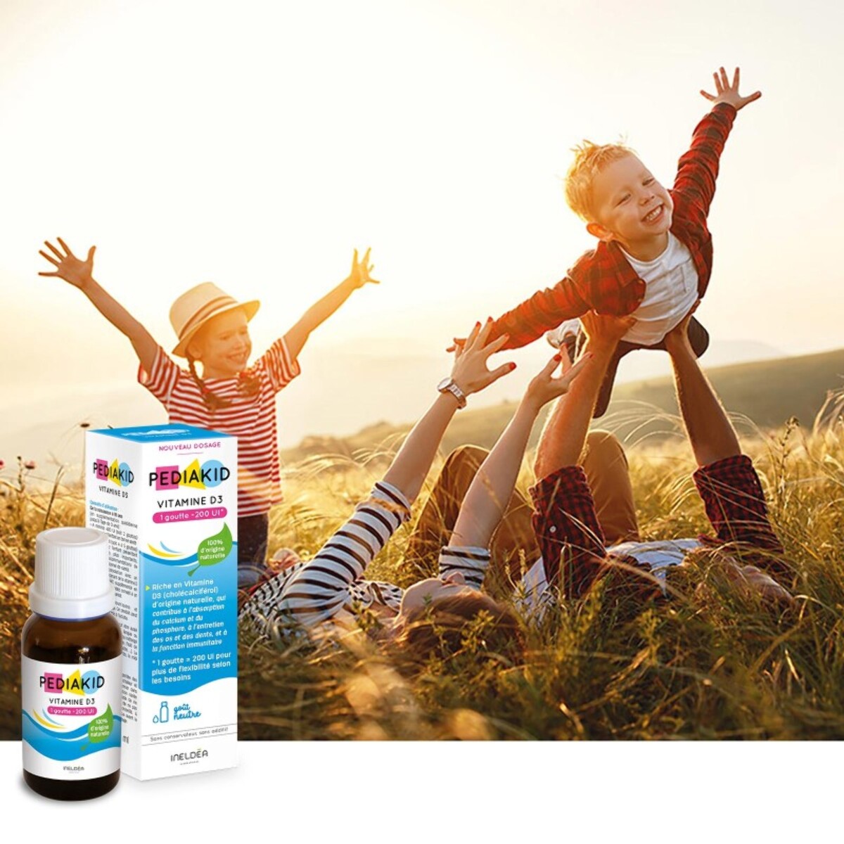 PEDIAKID - Vitamine D3 100% d'origine naturelle - Renforcement des défenses naturelles - Dès la naissance - Couvre 200% des apports journaliers recommandés - Flacon de 20ml