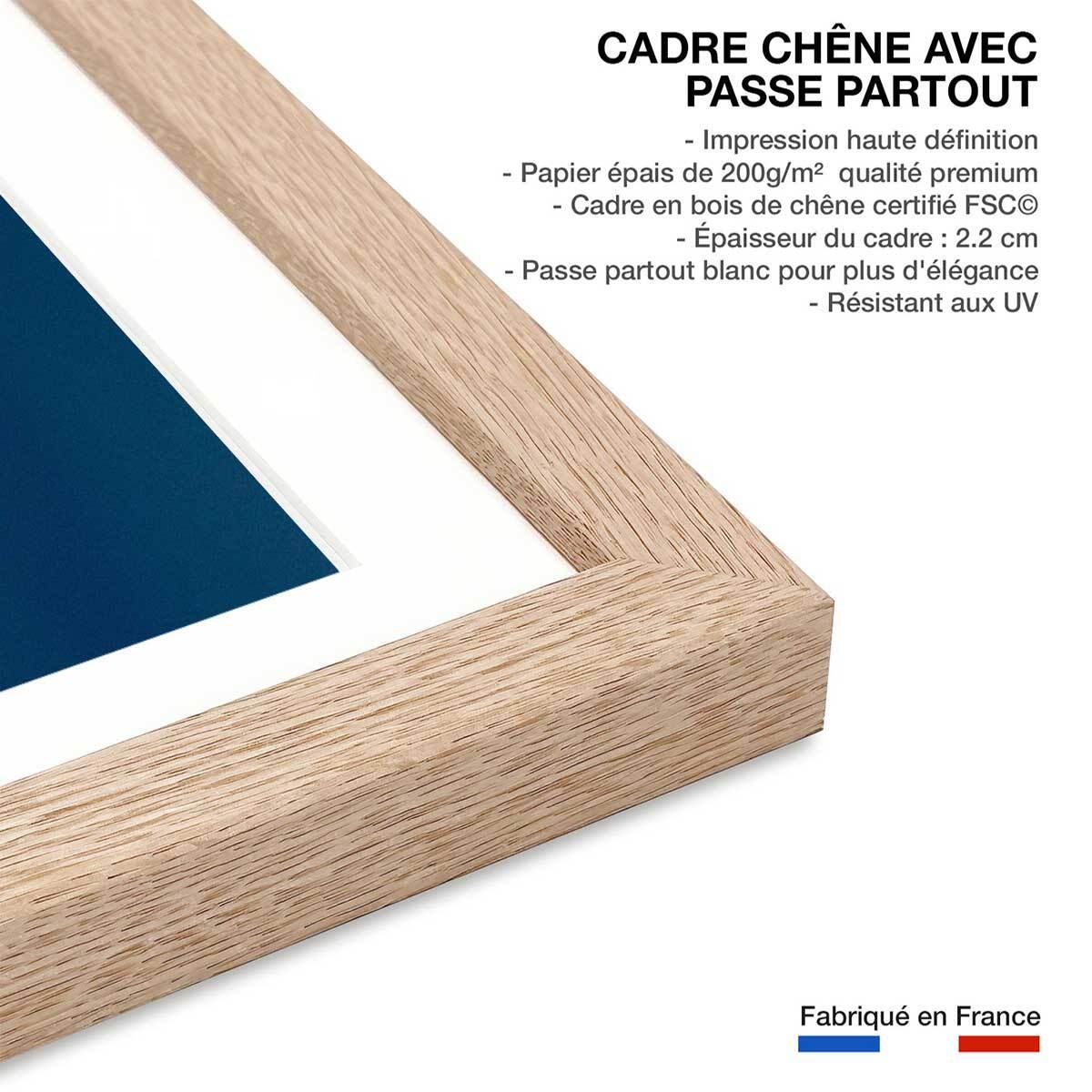 Poster horizon bleu Affiche + cadre en bois - Chêne