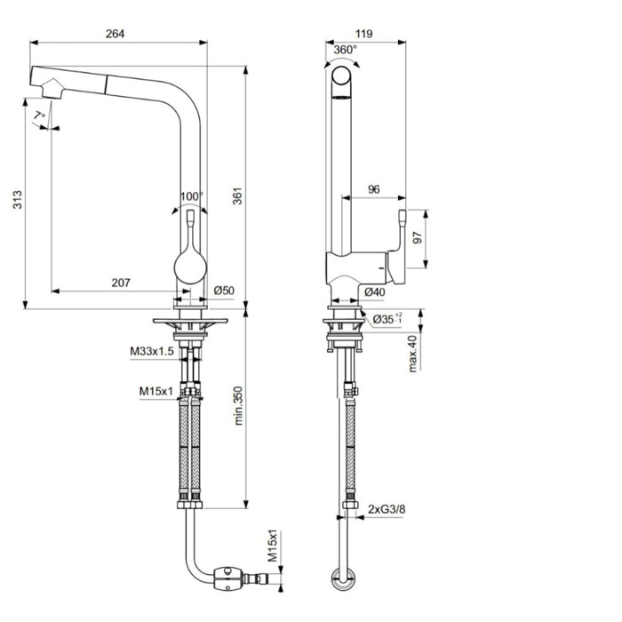 Robinet de cuisine avec douchette IDEAL STANDARD Ceralook bec L chromé