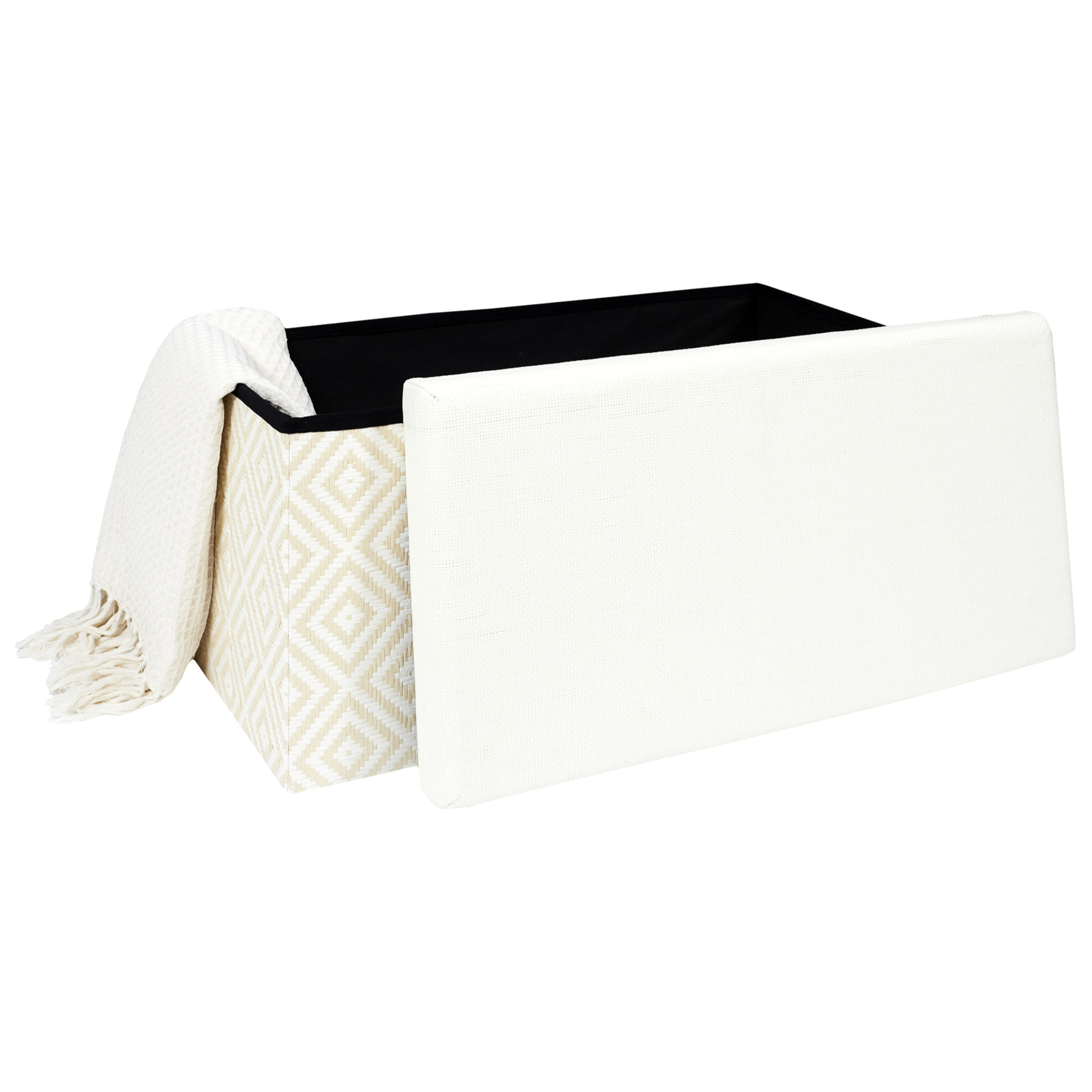 Coffre Banc Pliable Tresse Blanc