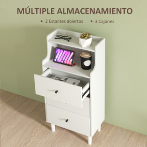 Cómoda con 3 Cajones Cómoda de Dormitorio Estrecha con Estantes Abiertos Anti-vuelco Cajonera Alta para Salón Pasillo 47x29x95 cm Blanco