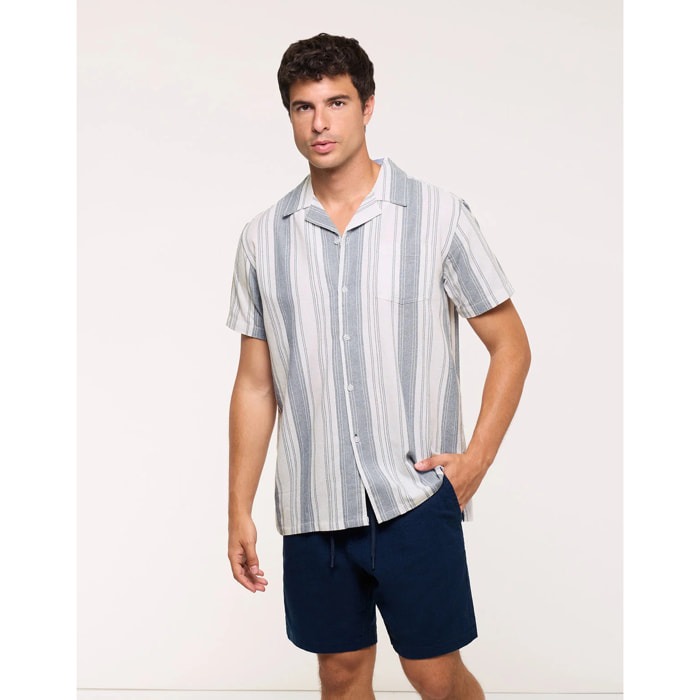 Camisa Manga Corta Rayas Azul - Ocon