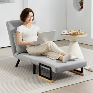 Sofá Cama de 1 Plaza 4 en 1, Sofá Cama Plegable Tapizado en Terciopelo con Respaldo Ajustable de 5 Niveles y Almohada Acolchada, para Oficina, Dormitorio, Salón, 63x73x81 cm, Gris Claro