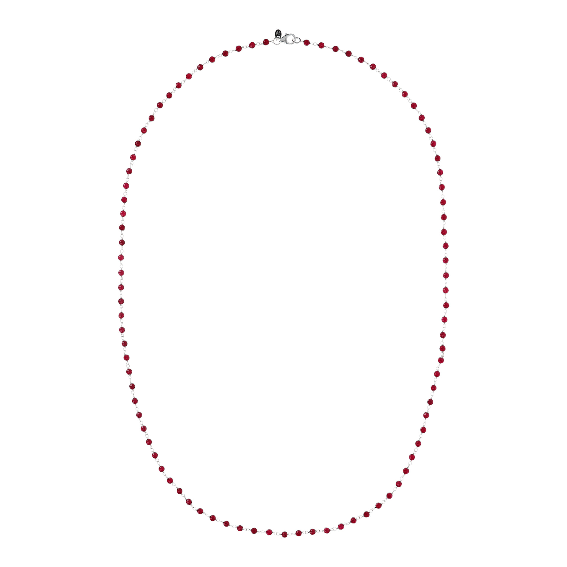 Collana Rosario Lunga con Pietra Naturale Quarzo Fucsia in Argento 925 placcato Rodio