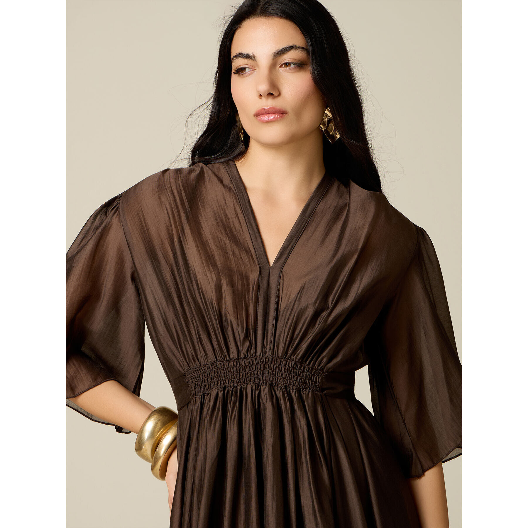 Oltre - Vestito lungo misto lyocell - Marrone