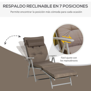 Tumbona Plegable Tumbona de Jardín con Respaldo Ajustable en 7 Posiciones con Cojín Cuerpo Entero y Cabeza para Terraza Piscina Carga 165 kg 137x63,5x100,5 cm Marrón