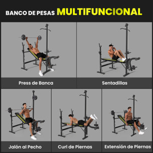 Banco de Pesas Multifuncional Banco de Musculación Reclinable con Altura Ajustable para Fitness Entrenamiento Completo en Gimnasio y Casa Carga 300 kg 175x110x202 cm Negro