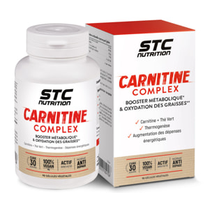 Carnitine Complex - Action brûle-graisses démontrée - Active la thermogénèse - 1500 mg L-Carnitine + Thé Vert - Vegan - Cure 30j