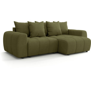 Canapé d'angle convertible réversible 4 places avec coffre de rangement en tissu chenille - RIVOLI