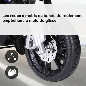 Moto électrique pour enfants 25 W 6 V 3 Km/h effets lumineux et sonores roulettes amovibles rouge