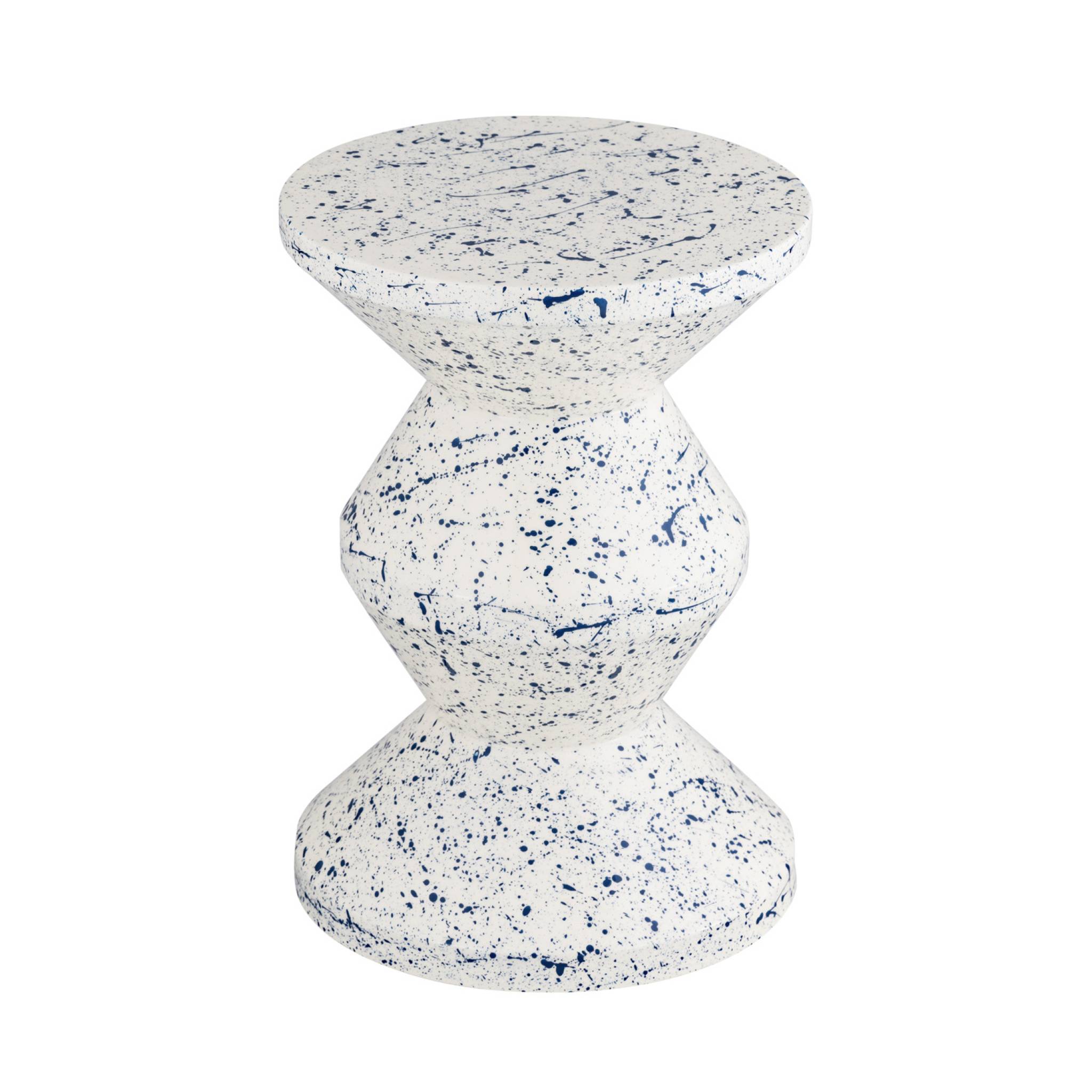 Table d'appoint. bout de canapé. table de chevet acier émaillé. motif moucheté bleu Ø33 x H 47cm - Zina