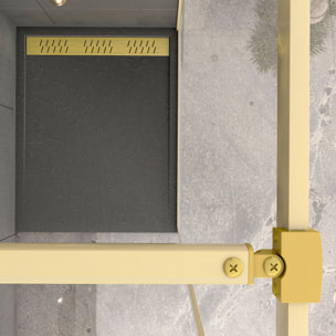 Paroi de Douche 100x200cm + Grille Finition Or Doré Brossé + Receveur gris effet pierre 100x80x4cm