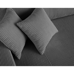 Pivoine - canapé droit 3 places - convertible avec coffre - en velours côtelé - Gris foncé