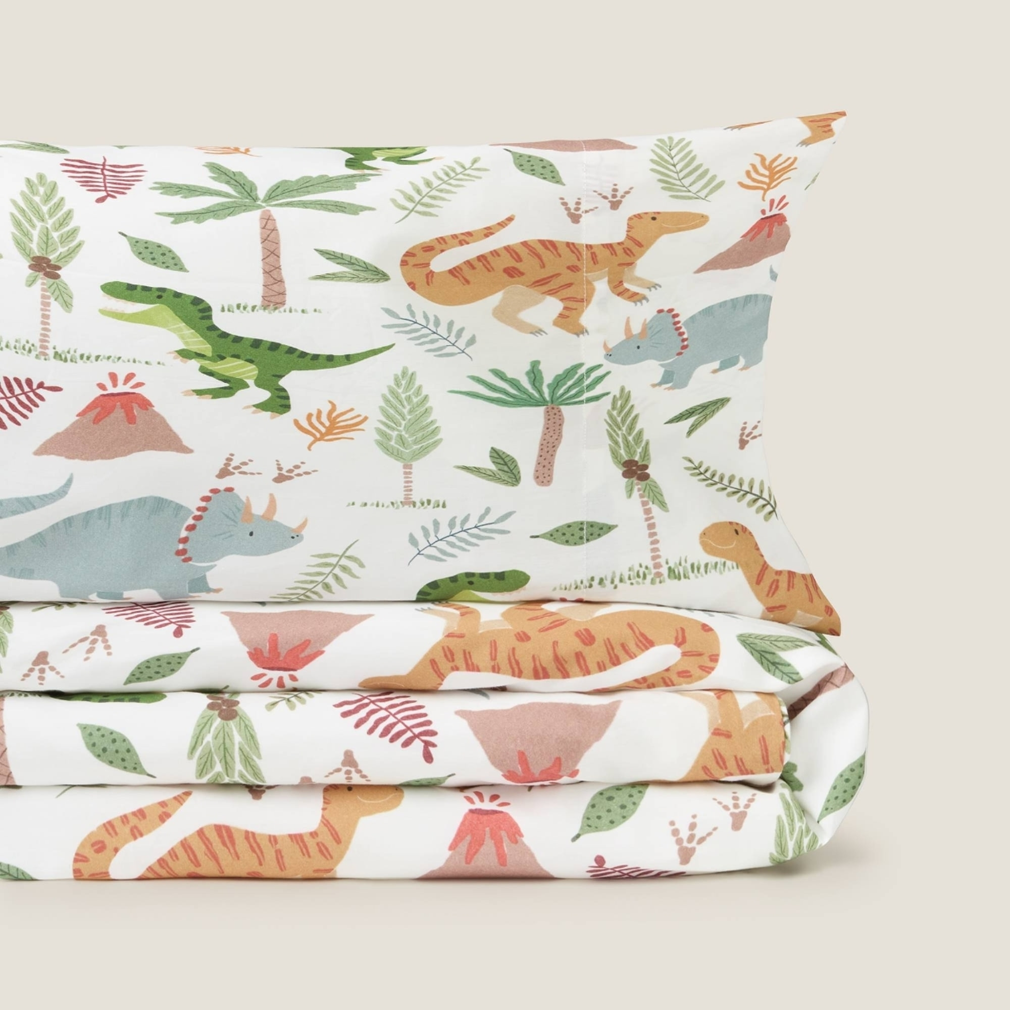 Funda nórdica algodón dinosaurios Dinudini color blanco 100% Algodón percal