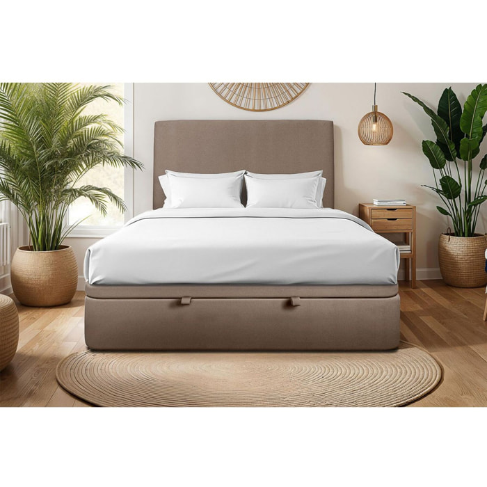 Lit avec sommier et tête de lit lisse - Tissu velours au style contemporain - Adapté à tous les matelas, montage rapide - Finition élégante - Rangement XXL