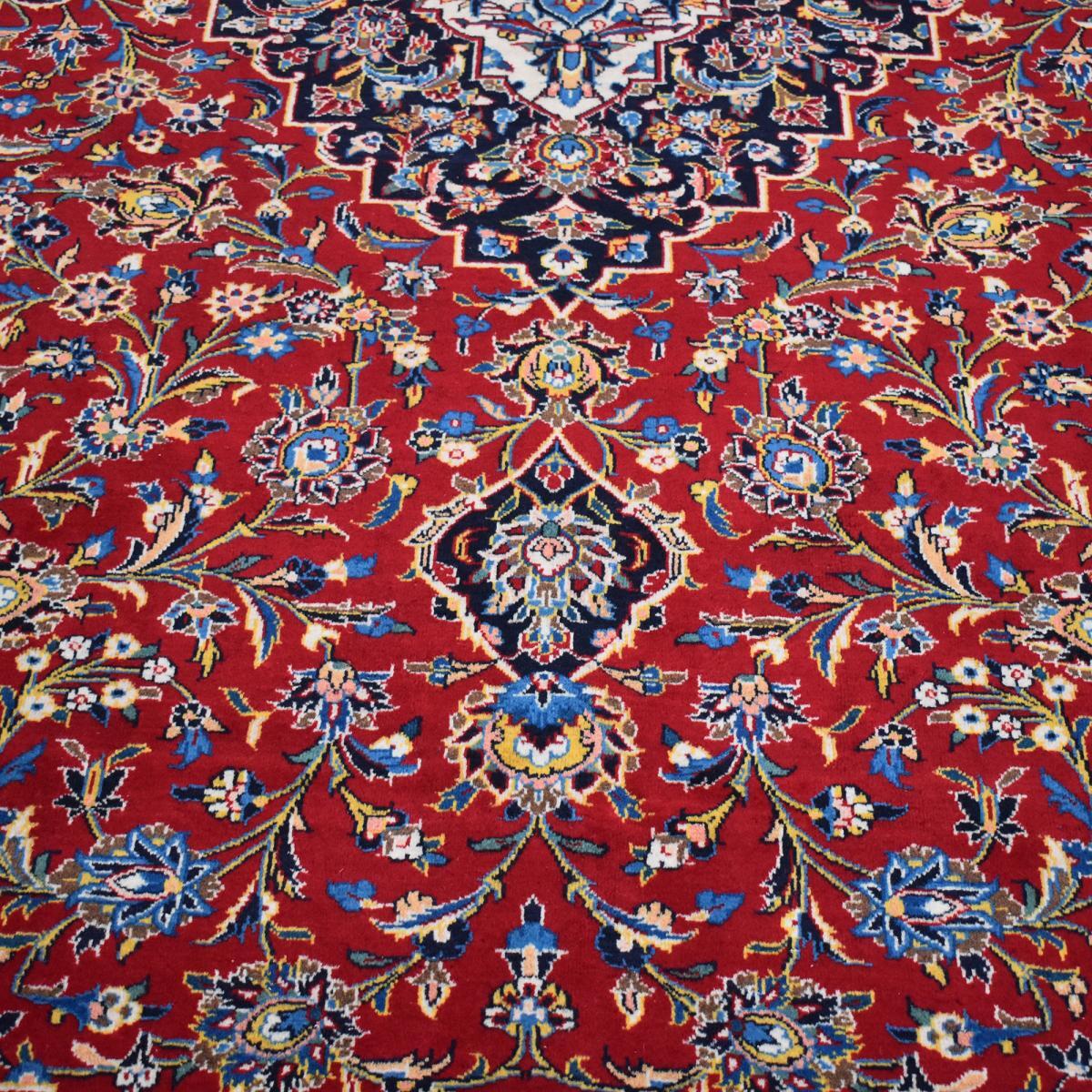 Authentique tapis persan Kashan de grandes dimensions, pièce unique, noué à la main en laine