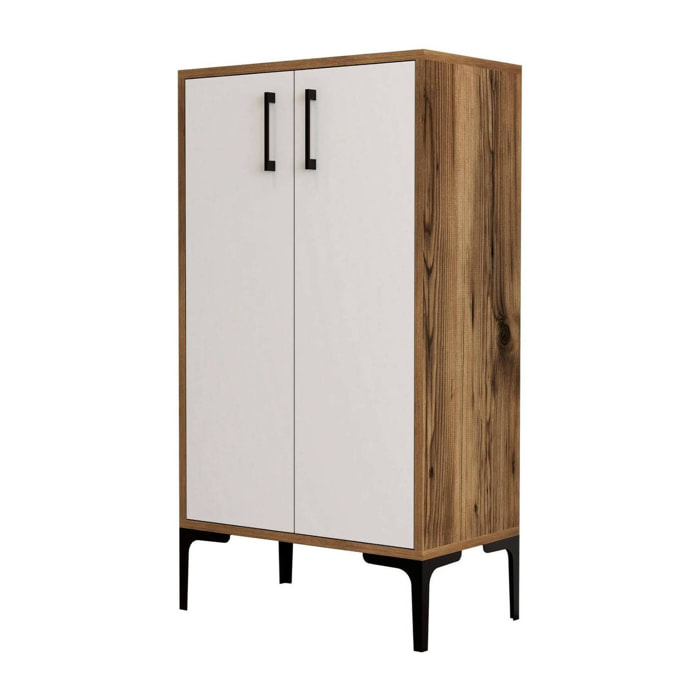 Scarpiera Axarix, Mobile portascarpe, Armadio da ingresso multiuso, Mobiletto per calzature, 60x35h111 cm, Noce e Bianco