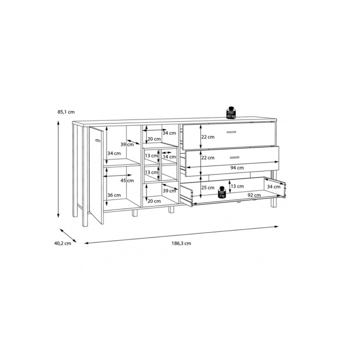 Buffet avec rangement en bois effet chêne - MIAMI