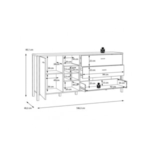 Buffet avec rangement en bois effet chêne - MIAMI