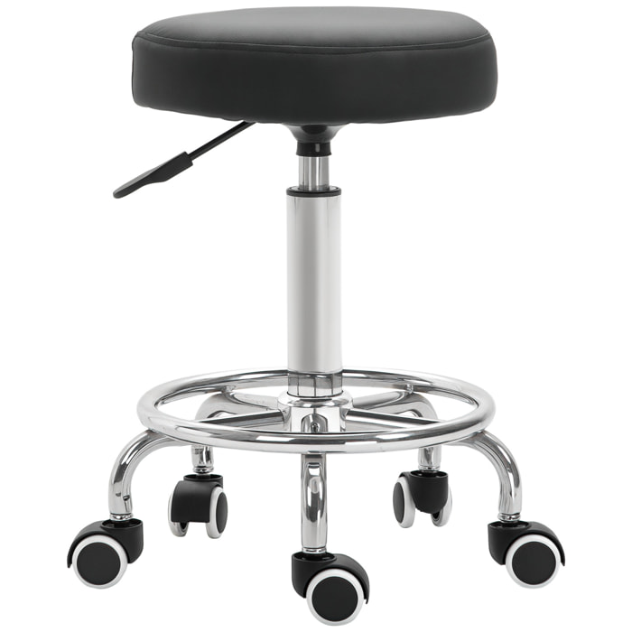 Vinsetto Tabouret à roulettes, tabouret de massage avec hauteur réglable 50-64 cm et assise rembourré, chaise de travail à roulettes pivotant 360°, pour salon de massage, tatouage, clinique, spa, noir