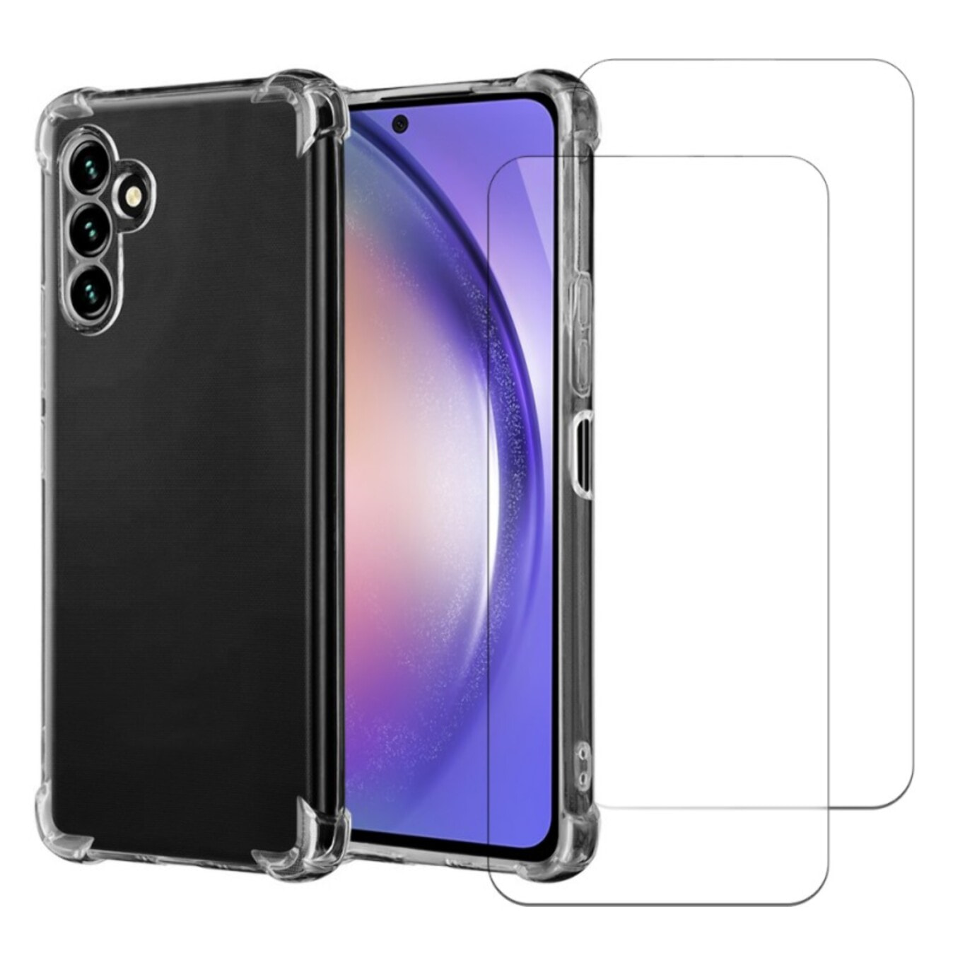 Coque Samsung Galaxy A54 Antichoc coins renforcés Silicone + 2 Vitres en verre trempé Protection écran